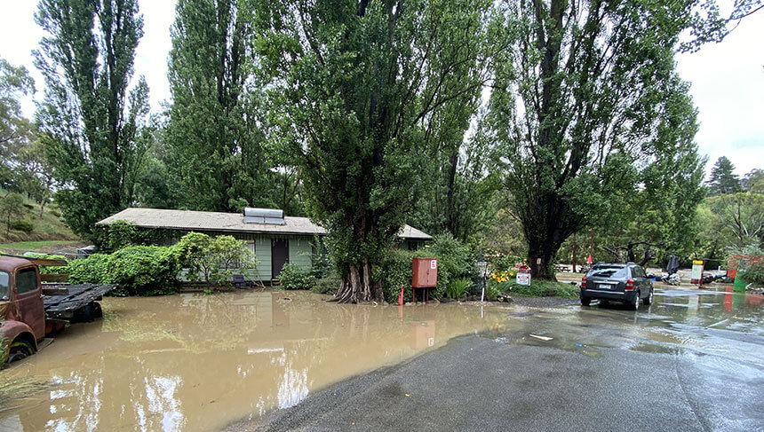 Omeo Caravan Park floods